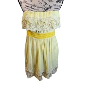 Hot & Delicious Yellow Crochet Lace Strapless Sundress Juniors Medium